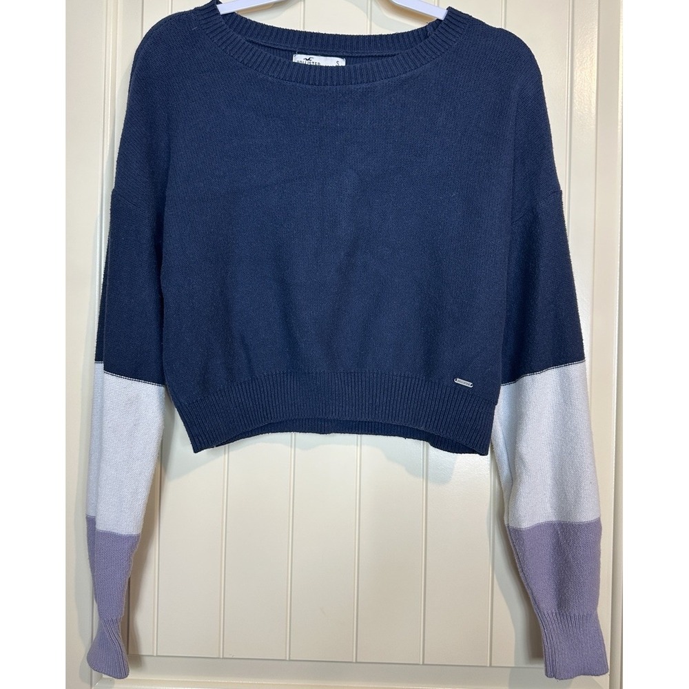 Hollister Cropped Sweater Womens Small blue purple Colorblock Top viscose preppy